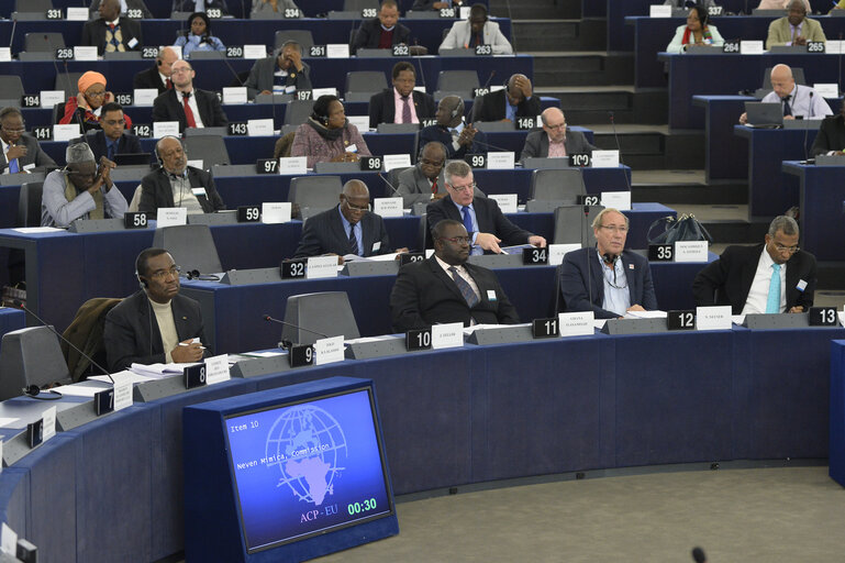 Photo 15 : 28th ACP-EU Joint Parliamentary assembly in Strasbourg  Sitting ' The social and economic consequences of malnutrition in ACP countries '  Statement of Commissioner in charge of international cooperation and development