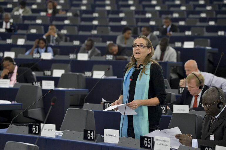 Photo 22 : 28th ACP-EU Joint Parliamentary assembly in Strasbourg  Sitting ' The social and economic consequences of malnutrition in ACP countries '  Statement of Commissioner in charge of international cooperation and development