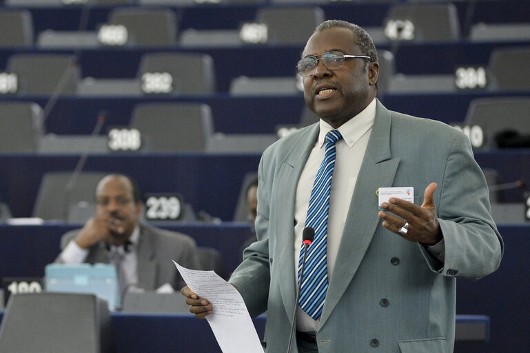 Photo 14 : 28th ACP-EU Joint Parliamentary assembly in Strasbourg  Sitting ' The social and economic consequences of malnutrition in ACP countries '  Statement of Commissioner in charge of international cooperation and development