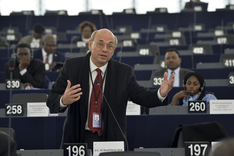 Photo 26 : 28th ACP-EU Joint Parliamentary assembly in Strasbourg  Sitting ' The social and economic consequences of malnutrition in ACP countries '  Statement of Commissioner in charge of international cooperation and development