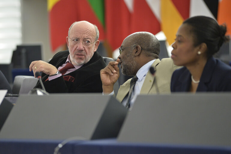 Photo 13 : 28th ACP-EU Joint Parliamentary assembly in Strasbourg  Sitting ' The social and economic consequences of malnutrition in ACP countries '  Statement of Commissioner in charge of international cooperation and development