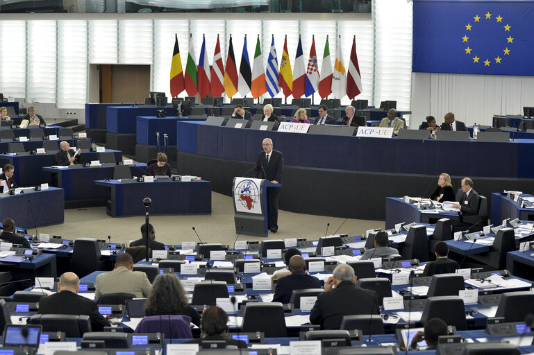 Photo 11 : 28th ACP-EU Joint Parliamentary assembly in Strasbourg  Sitting ' The social and economic consequences of malnutrition in ACP countries '  Statement of Commissioner in charge of international cooperation and development