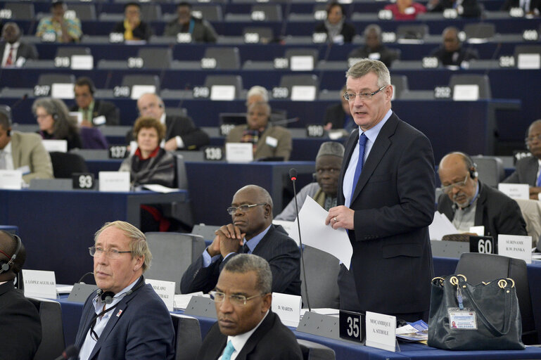 Photo 15 : 28th ACP-EU Joint Parliamentary assembly in Strasbourg  Sitting ' The social and economic consequences of malnutrition in ACP countries '  Statement of Commissioner in charge of international cooperation and development