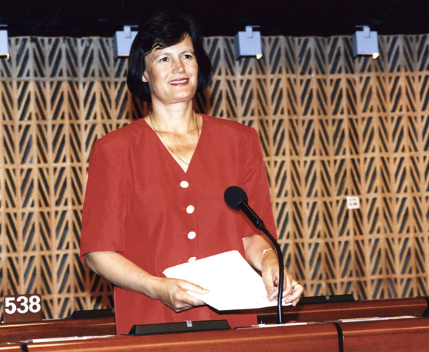 RYYNANEN Mirja in the hemicycle of the European Parliament in Strasbourg in July 1996