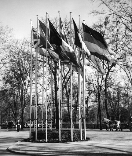 Foto 3: Various flags of some country members of the European Union floating in the wind