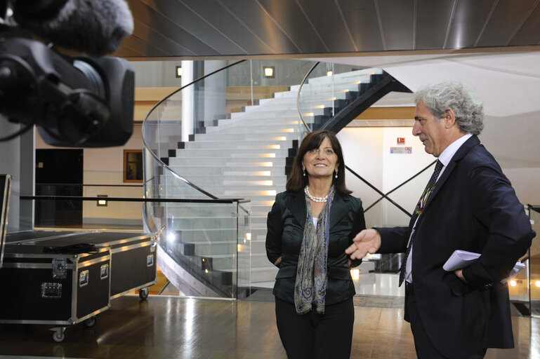 MEP Patrizia TOIA during an interview with the RAI television in Strasbourg