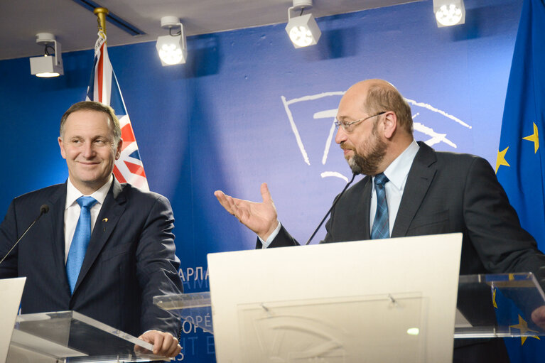 Press Conference of Martin SCHULZ - EP President and John KEY, Prime Minister of New-Zealand