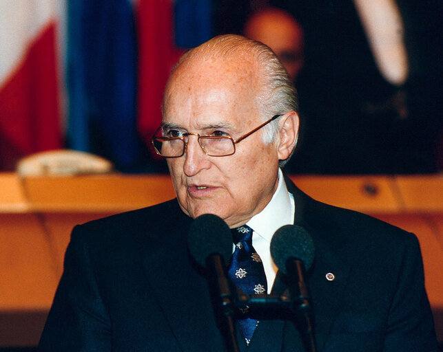 Fotografi 8: Italian President makes an official visit to the EP in Strasbourg in November 1993