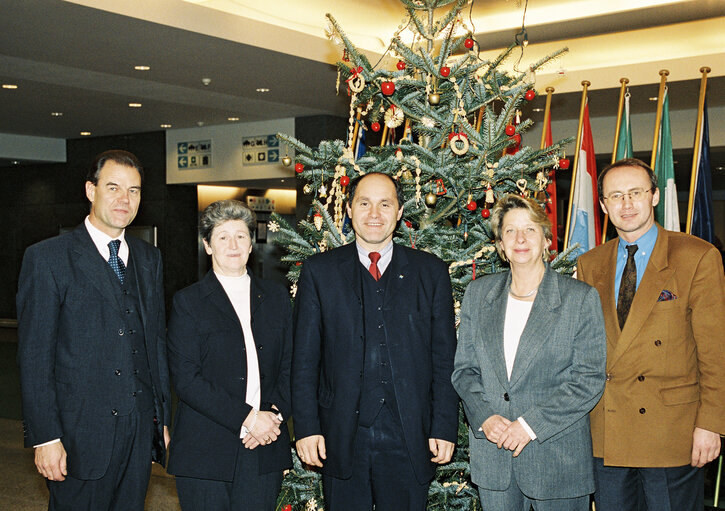 Foto 2: MEPs in front of a Christmas Tree