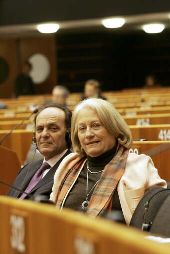 MEP Marie-Helene DESCAMPS attends a plenary session in Brussels