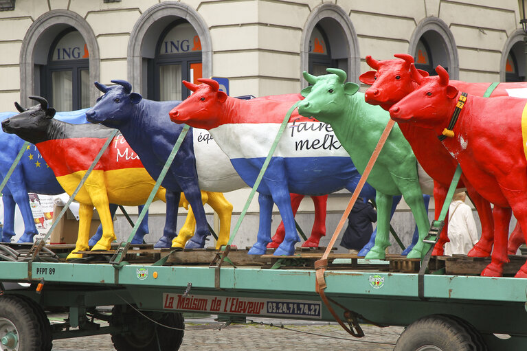 Fotografie 13: Milk producers of the European Milk Board protest in front of the European Parliament to draw attention to the pressing problems of the milk market.