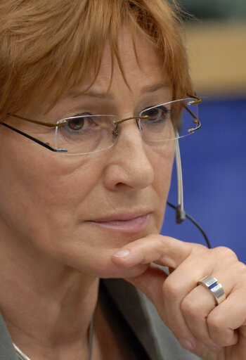 Foto 1: Christa PRETS MEP in a meeting at the EP in Strasbourg.