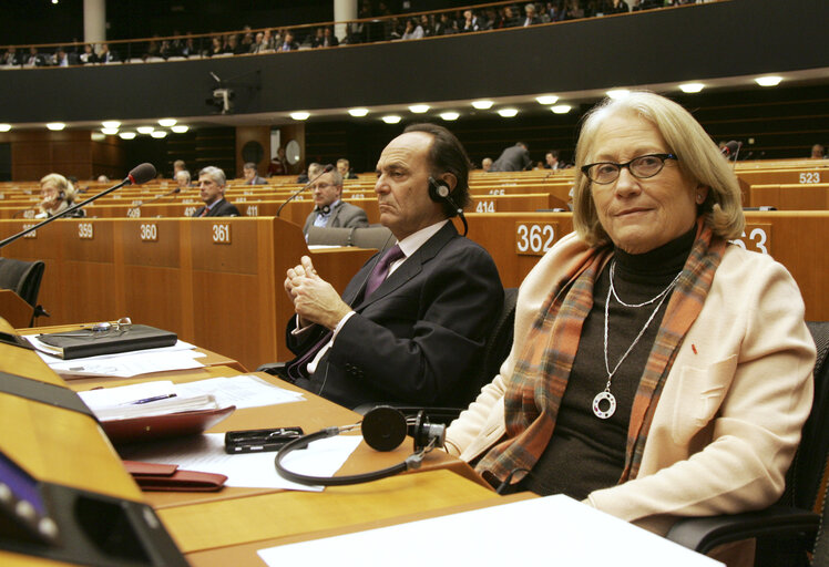 MEP Marie-Helene DESCAMPS attends a plenary session in Brussels