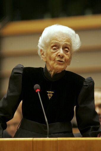 The European Parliament receives Nobel prize winners at the EP in Brussels.