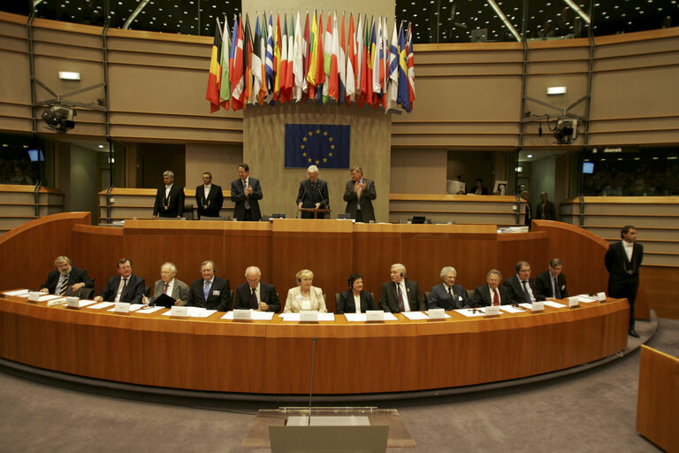 The European Parliament receives Nobel prize winners at the EP in Brussels.