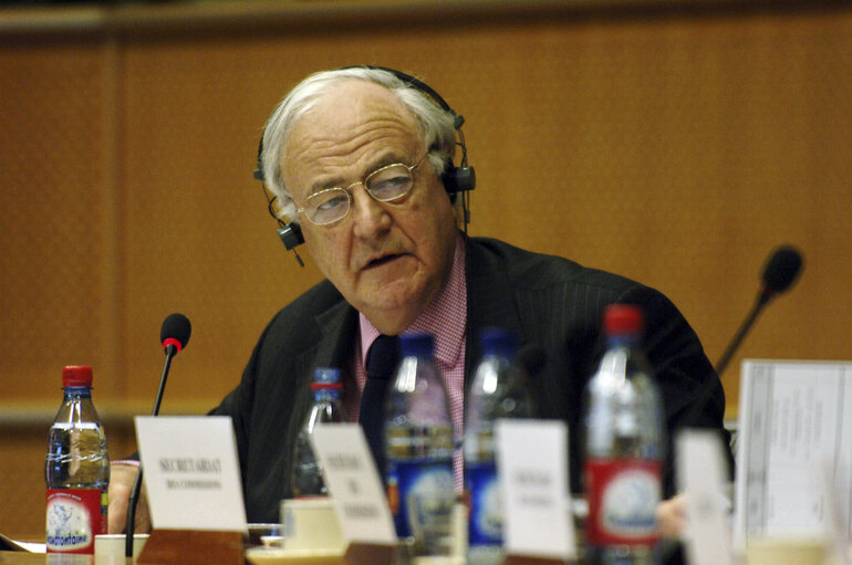 John PURVIS in a meeting at the EP in Brussels.