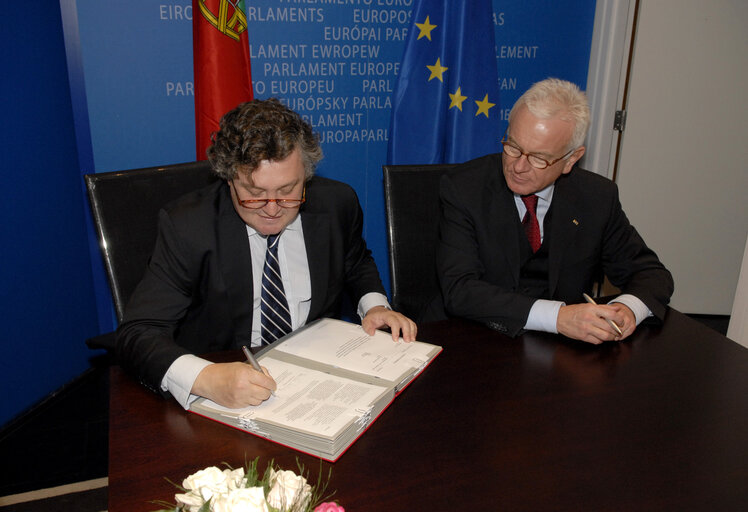 LEX Signing in Strasbourg - EP President signs European legislation with the representative of the Portuguese Council presidency, the Secretary of State for European Affairs