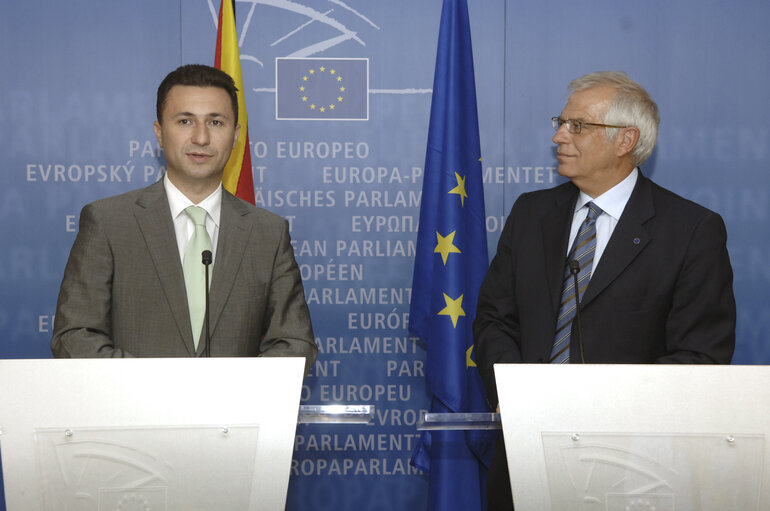 EP President gives a press conference with Prime Minister of FYROM, Former Yugoslavian Republic of Macedonia, in Brussels