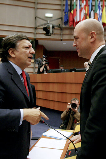 Fotografija 6: Session plénière      Plenary session   REINFELD Fredrik, 2009, Présidence du Conseil européen, SE-SUEDE, Parlement européen à Bruxelles, Barroso José Manuel Durao 07-10-2009