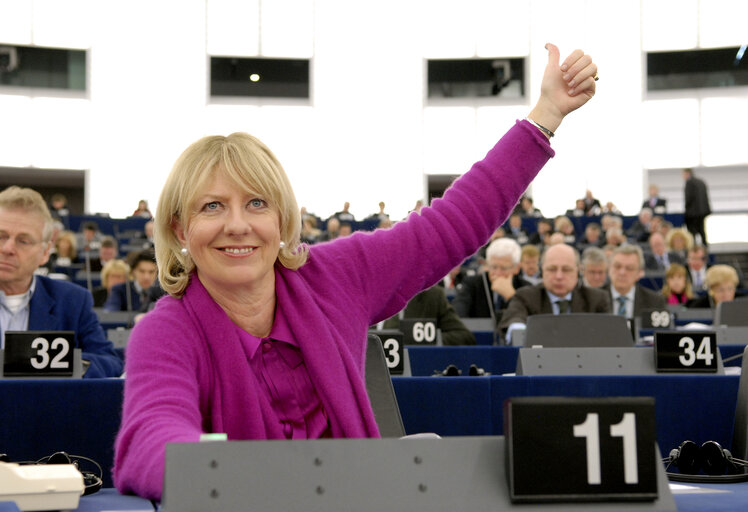 Fotografi 1: Karin RIIS-JORGENSEN MEP in Plenary Session in Strasbouirg.