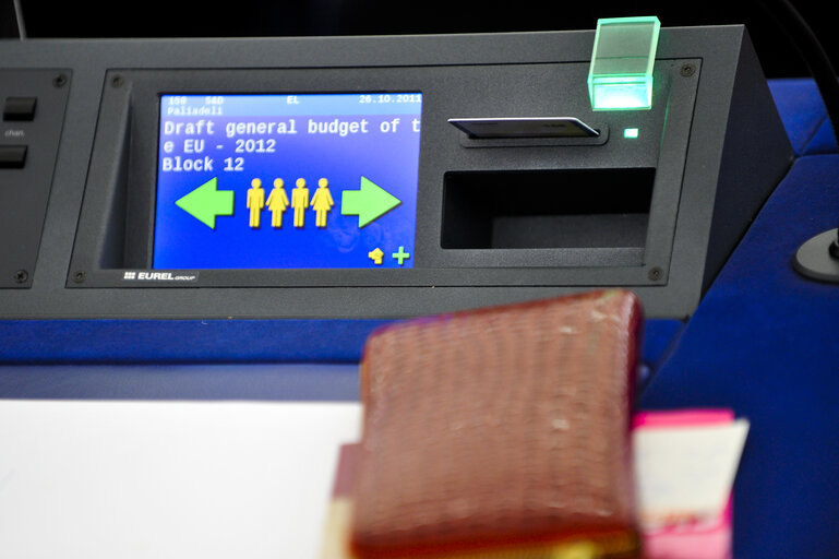 Photo 5 : Illustration - Hemicycle in Strasbourg, during a plenary  session, electronic vote