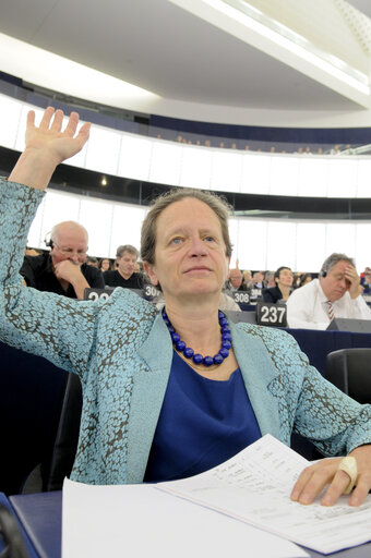 Nuotrauka 13: MEPs in the Hemicycle voting during Plenary Session in Strasbourg - Week 27