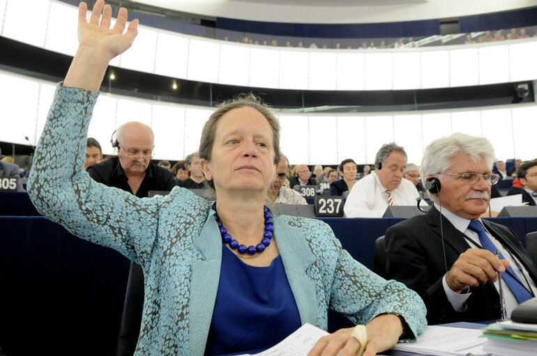 Nuotrauka 12: MEPs in the Hemicycle voting during Plenary Session in Strasbourg - Week 27