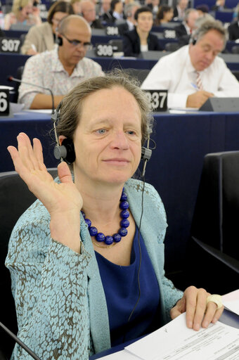 Nuotrauka 16: MEPs in the Hemicycle voting during Plenary Session in Strasbourg - Week 27