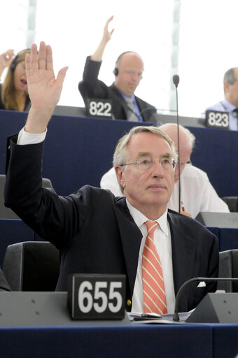 Nuotrauka 3: MEPs in the Hemicycle voting during Plenary Session in Strasbourg - Week 27