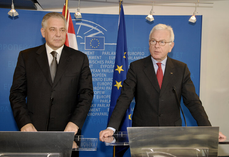 Meeting with the Prime Minister of Croatia, Ivo Sanader Croatie / Croatia, Poettering Hans Gert, Président - Premier Ministre, 2009, Parlement européen à Strasbourg 03/02/2009