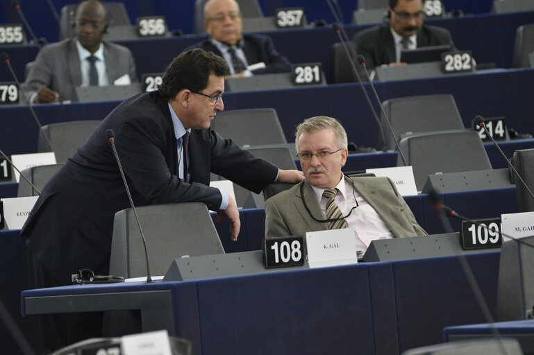 Photo 9 : 28th ACP-EU Joint Parliamentary assembly in Strasbourg  Sitting ' The social and economic consequences of malnutrition in ACP countries '  Statement of Commissioner in charge of international cooperation and development