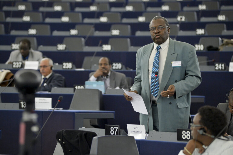 Photo 13 : 28th ACP-EU Joint Parliamentary assembly in Strasbourg  Sitting ' The social and economic consequences of malnutrition in ACP countries '  Statement of Commissioner in charge of international cooperation and development