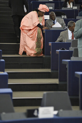 Photo 11 : 28th ACP-EU Joint Parliamentary assembly in Strasbourg  Sitting ' The social and economic consequences of malnutrition in ACP countries '  Statement of Commissioner in charge of international cooperation and development