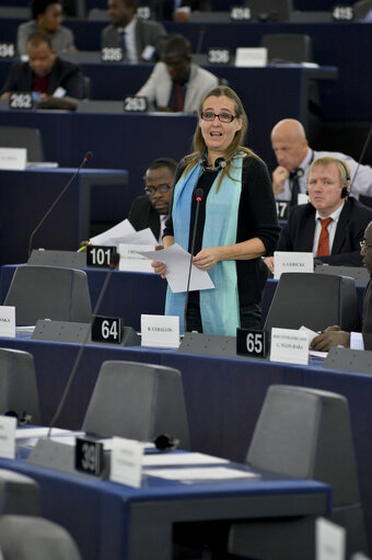 Photo 21 : 28th ACP-EU Joint Parliamentary assembly in Strasbourg  Sitting ' The social and economic consequences of malnutrition in ACP countries '  Statement of Commissioner in charge of international cooperation and development