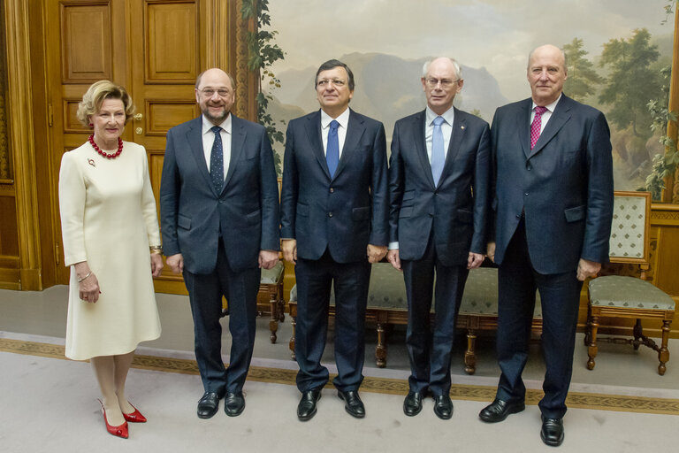 Foto 1: Martin SCHULZ - EP President, Jose Manuel BARROSO - EC President, Herman VAN ROMPUY - President of the European Council at the Royal Palace of Norway