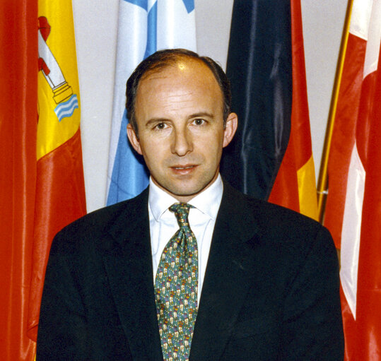 POMES RUIZ Javier in front of various flags of country members of the EU