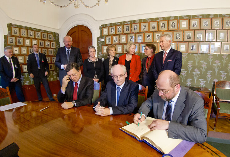 Meeting with Members of the Norwegian Nobel Committee and employees of the Nobel Institute and signing of formal papers