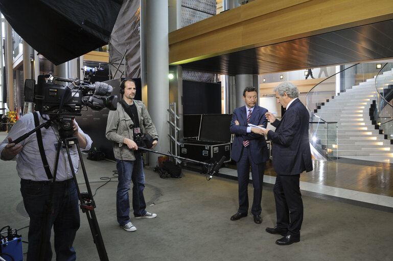 MEP Raffaele BALDASSARRE during an interview with the RAI television in Strasbourg