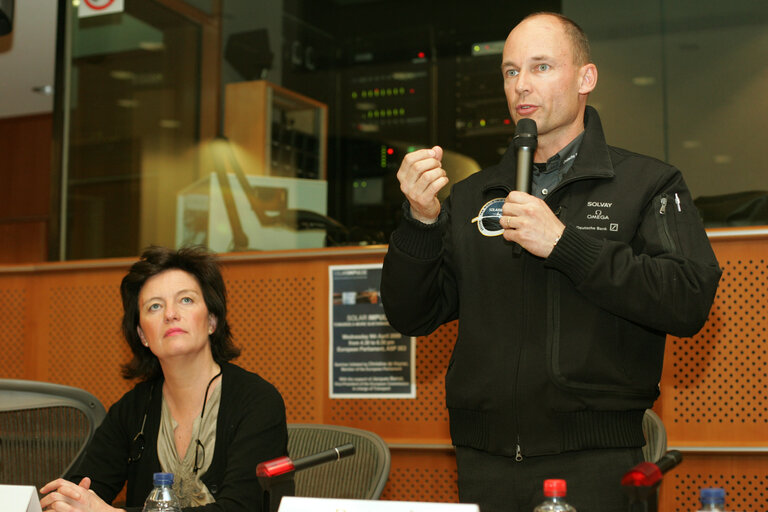 Photo 7: Presentation of the Solar Impulse plane project at the EP in Brussels within the framework of the seminar ¬´Towards a more sustainable aviation¬ª. The Vice-President of the European Commission with responsibility for Transport announced the European Commission‚Äôs patronage of the Solar Impulse project