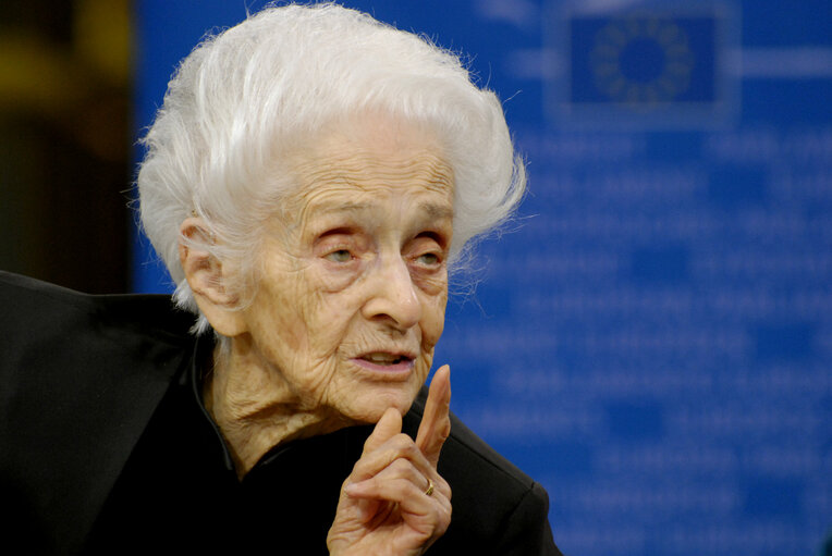 The European Parliament receives Nobel prize winners at the EP in Brussels.