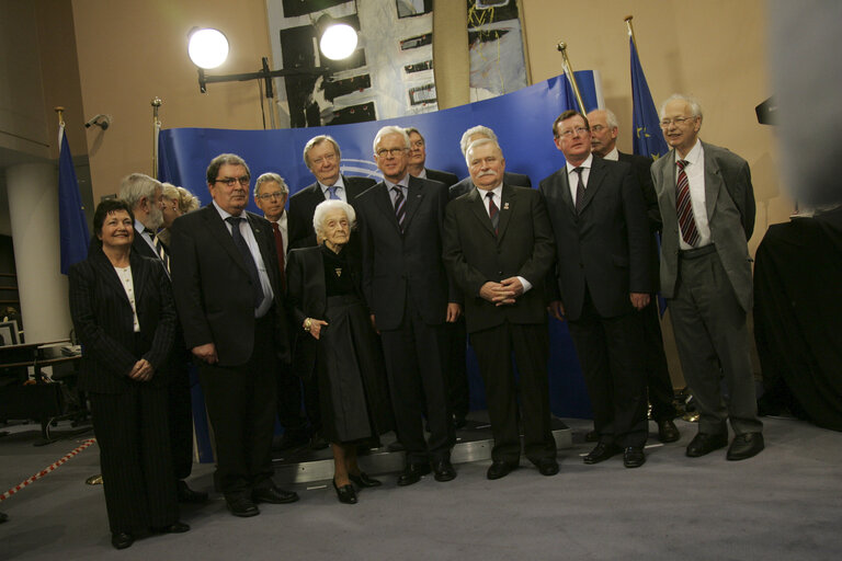 The European Parliament receives Nobel prize winners at the EP in Brussels.