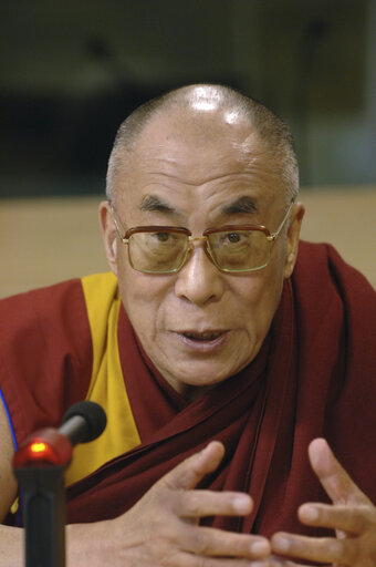 The Dalai Lama holds a news conference during his visit to the EP in Brussels