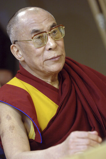 Foto 22: The Dalai Lama holds a news conference during his visit to the EP in Brussels