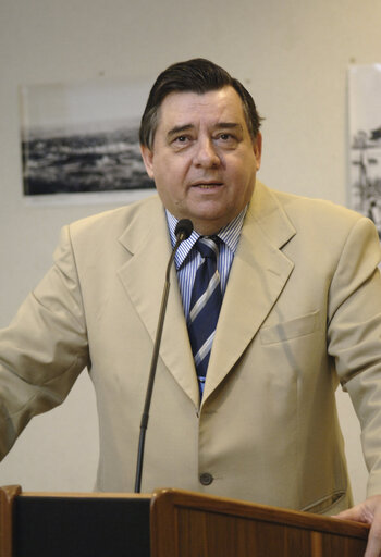 MEP Georgios KARATZAFERIS delivers a speech in Brussels