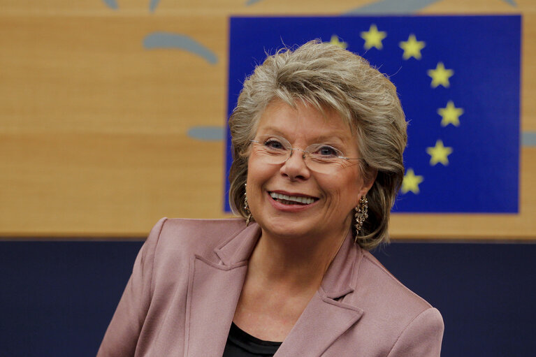 Fotografi 1: Press Conference  Communication on an EU anti drugs policy with Commissioner Viviane REDING