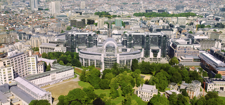 Aerial view o the EP buildings in Brussels