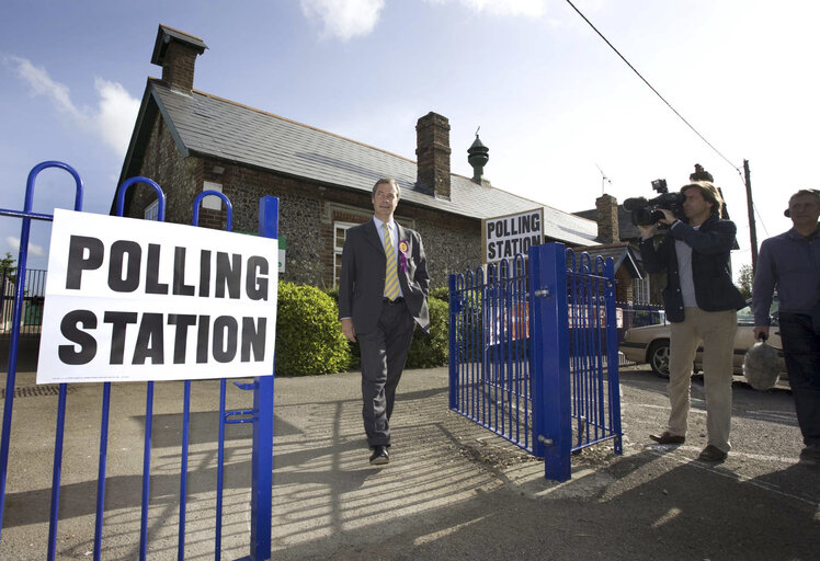 Leader of The UK Independence Party UKIP seen voting at his local pooling Station in Berrys Green in Southern England.