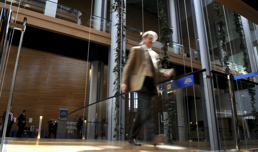 Inside view on the European Parliament building Louise Weiss in Strasbourg - LOW
