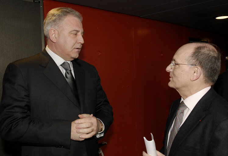 Fotagrafa 14: Meeting with the Prime Minister of Croatia, Ivo Sanader Croatie / Croatia, Poettering Hans Gert, Président - Premier Ministre, 2009, Parlement européen à Strasbourg 03/02/2009