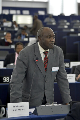 Photo 5 : 28th ACP-EU Joint Parliamentary assembly in Strasbourg  Sitting ' The social and economic consequences of malnutrition in ACP countries '  Statement of Commissioner in charge of international cooperation and development